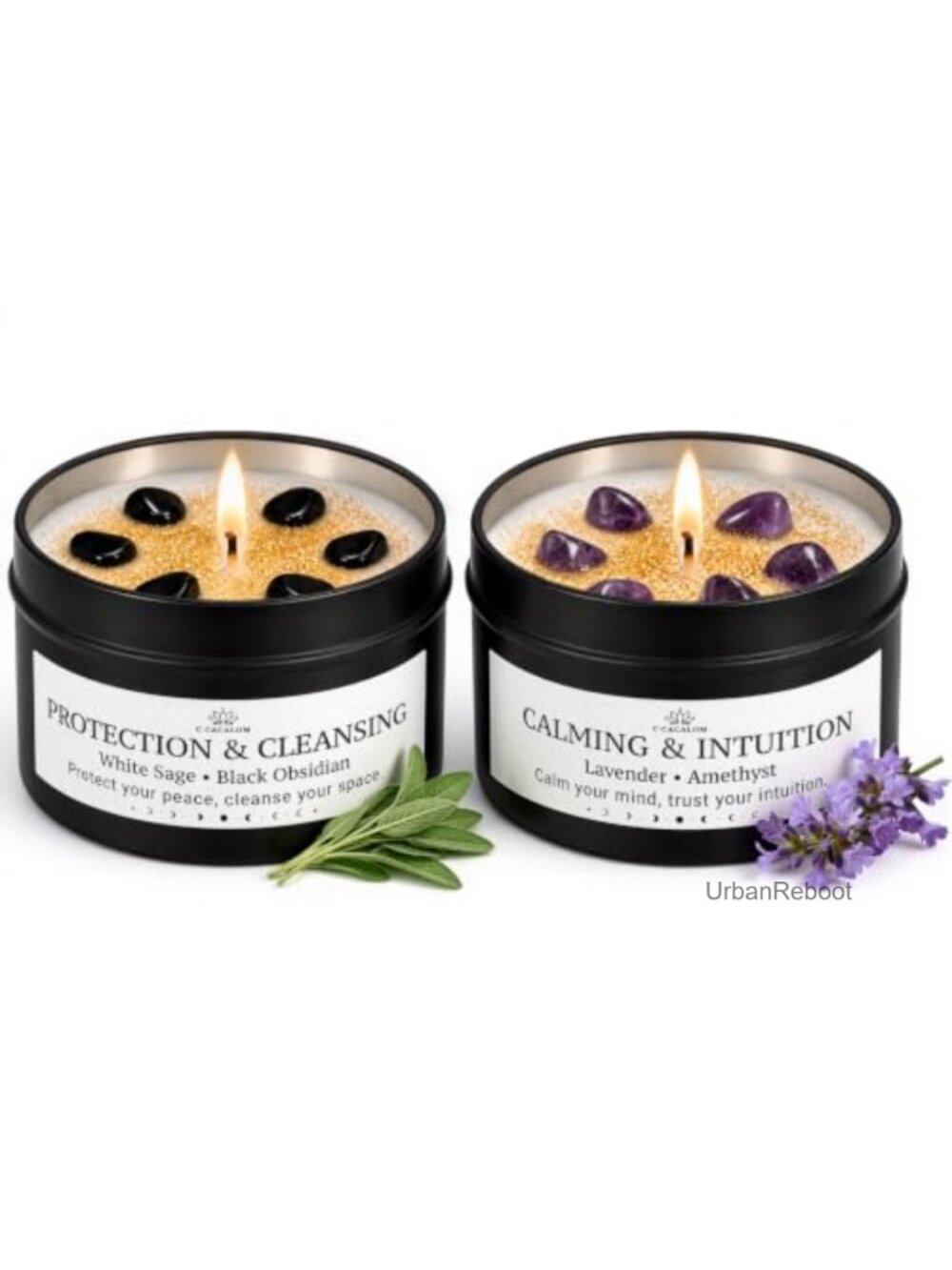 Soy Wax Scented Candle Set White Sage Lavender 2 x 4oz